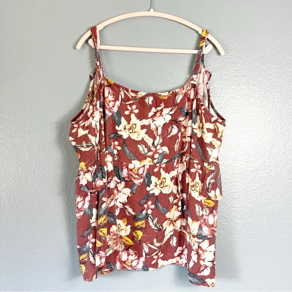 Torrid Rayon Slub Ruffle V-Neck Cami Brick Floral Size 4 - Picture 6 of 6